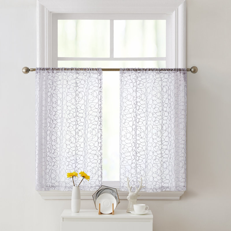 Ketaki Abstract Tailored Cafe Curtain, Silver Gray, 30" W x 45" L