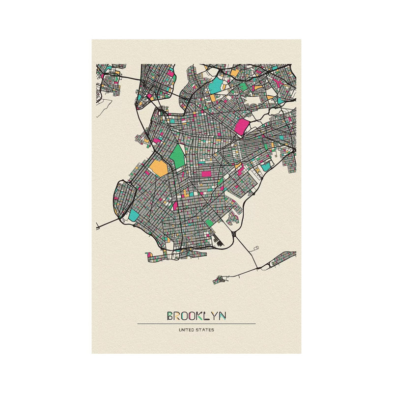 «Brooklyn, New York Map» par Ayse Deniz Akerman - impression sur toile tendue, H 12 po x l 8 po x P 0,75 po