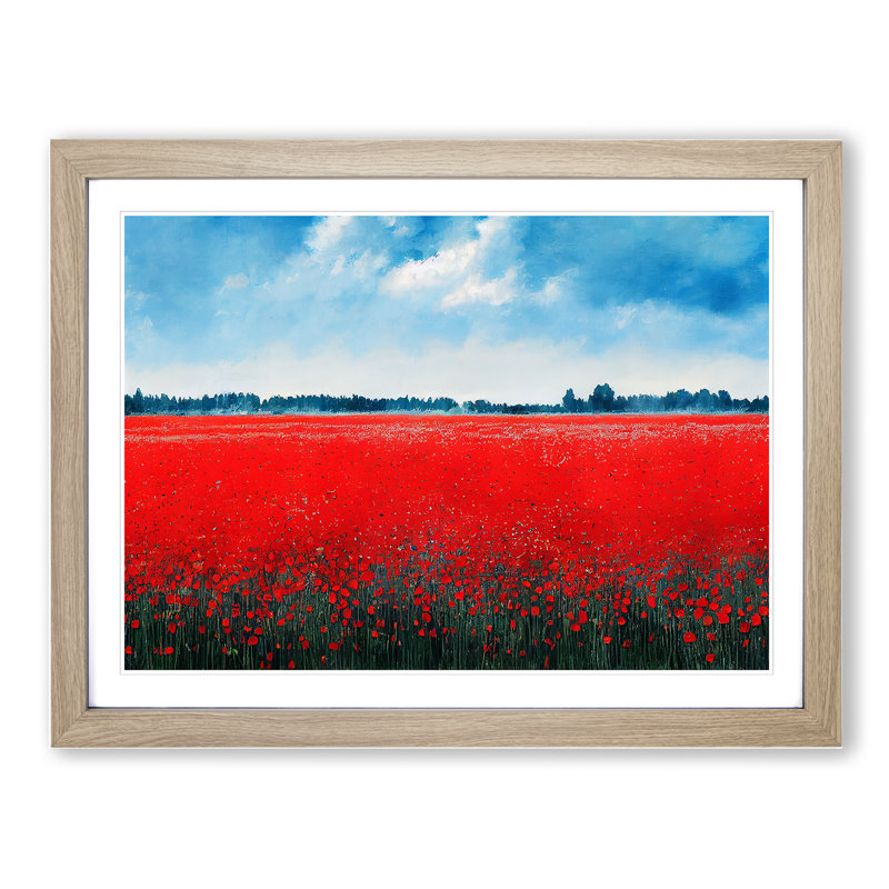 Awesome Poppies Flowers - Framed Print, 34cm H x 46cm W x 2cm D, Oak