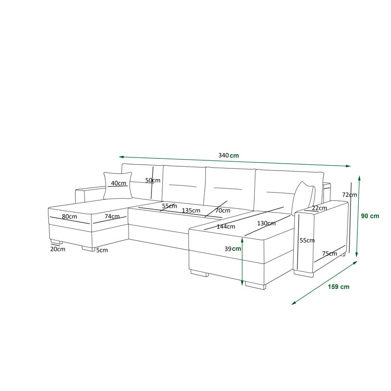 Blayn 3 Seater Corner Sofa , Symmetrical, White/Gray - Kornet02/Dolaro511