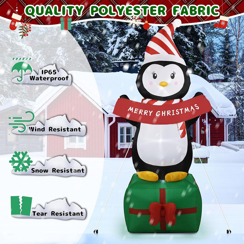 6FT Black and White Polyester Christmas Penguin Inflatable with LED Lights
