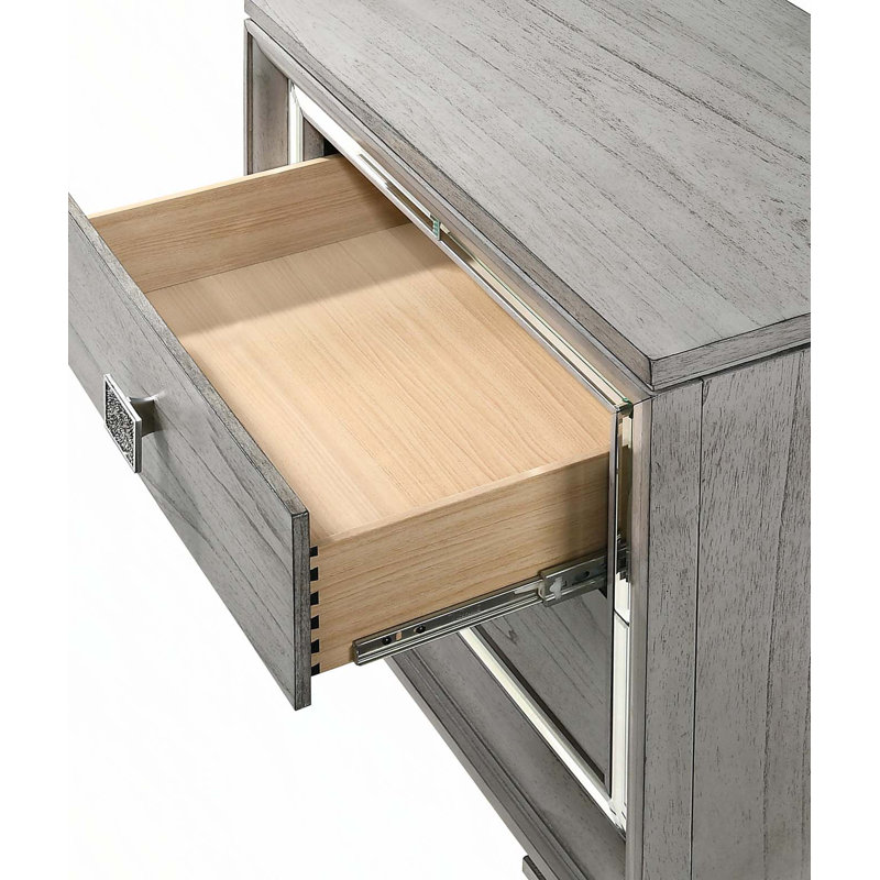 1pièce de table de bout à 2 tiroirs de rangement à finition gris clair et brun avec de beaux meubles de chambre à coucher en bois massif