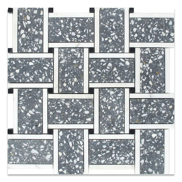 Stellare 12 x 12 Terrazzo, Dolomite, Black Limestone Marble Basketweave Tile (5.08 Sq Ft/Case) - 5 Pack