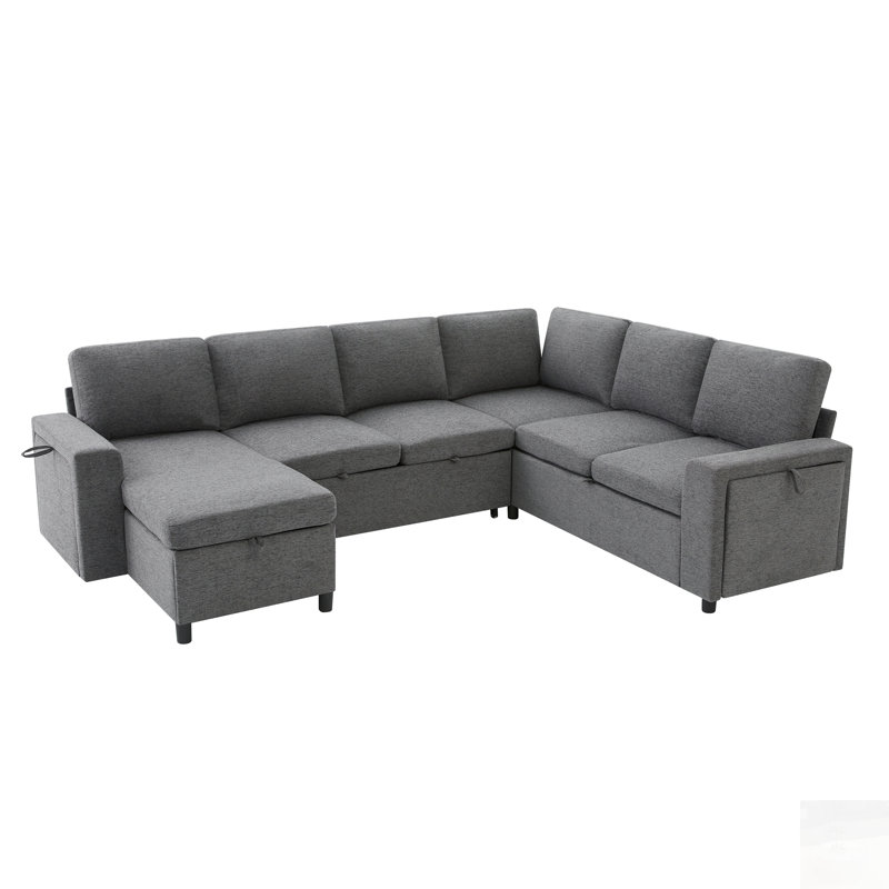 Canapé-lit modulaire en U convertible avec rangement, chargeur USB et porte-gobelets, canapé-lit en chenille pour le salon
