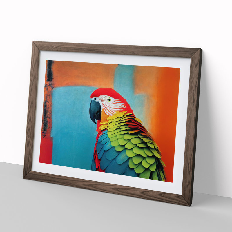 Stimulating Parrot - Framed Print, 25cm H x 34cm W x 2cm D, Walnut Framed