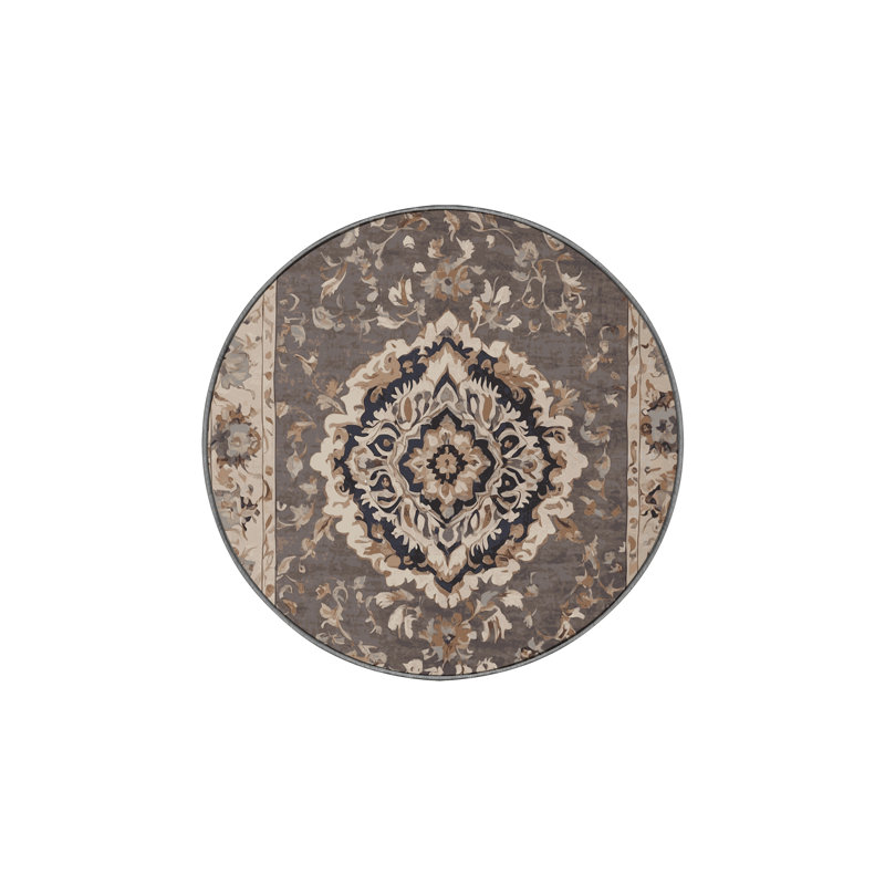Tapis gris soyeux et moelleux, Rond 7 pi