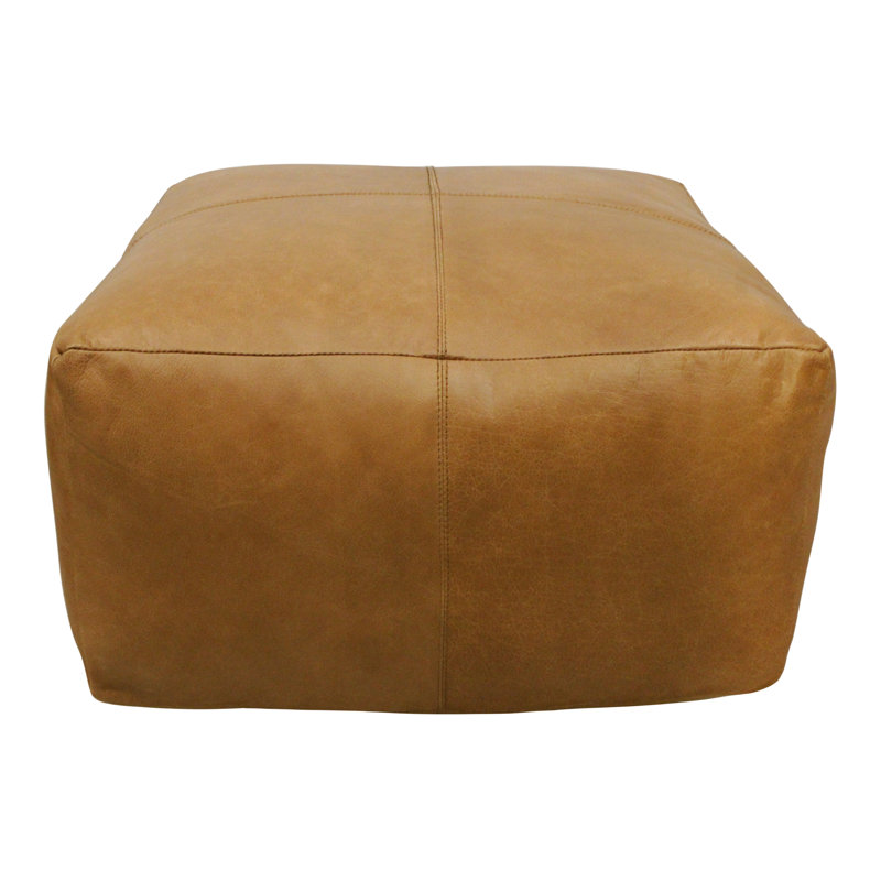 Leather Pouf, Tan
