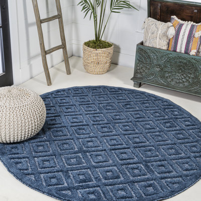 Portmany Neutral Diamond Trellis Navy Indoor/Outdoor Rug