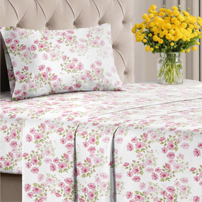 4 Piece Floral Sheet Set Premium Cooling, Soft & Wrinkle Free Bed Sheets – Ultra Soft Microfiber Luxury Bedding Set