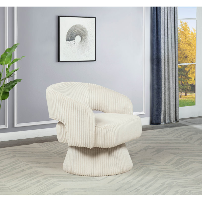 Fauteuil demi-tonneau rembourré pivotant, Velours crème