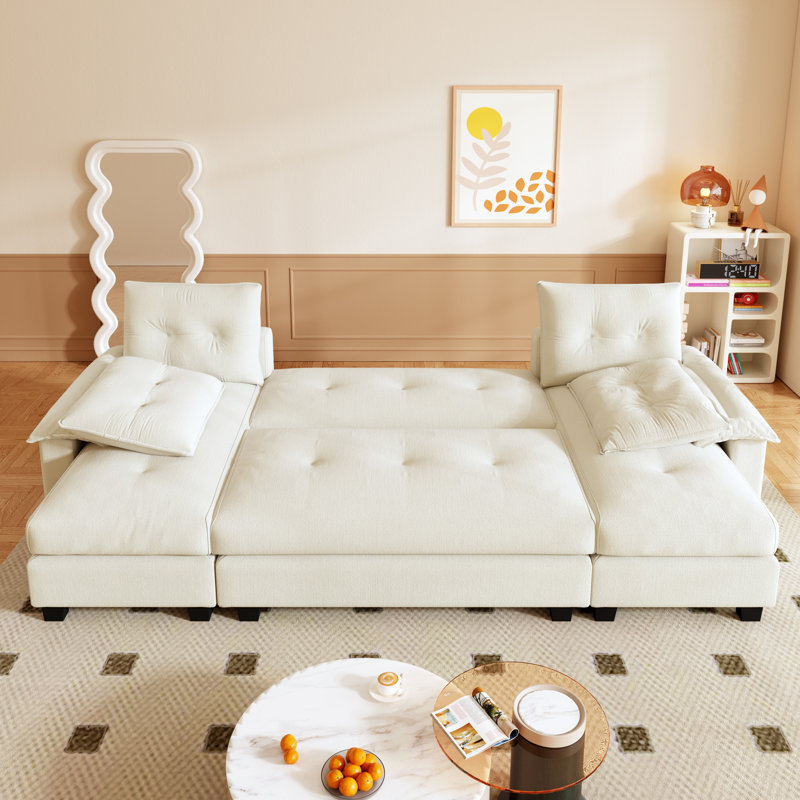 Maelina 104.7" Sectional Modular Sleeper Sofa Bed, Light Gray