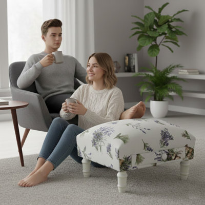 40cm Wide Velvet Rectangle Floral Footstool Ottoman with Storage