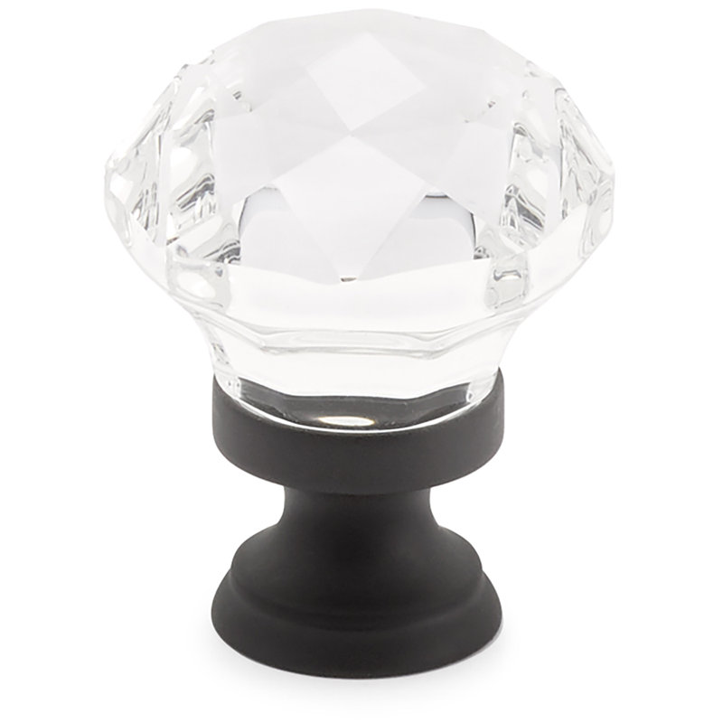 Crystal Round Knob, Flat Black, 1.25"