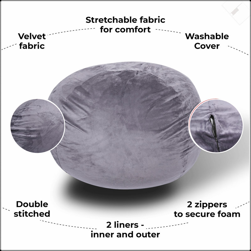Fauteuil à billes Minky, Velours gris velours