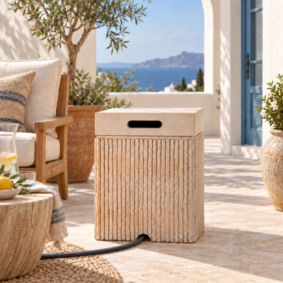 15.75" Square MGO Propane Tank Cover Table with Fluted Design