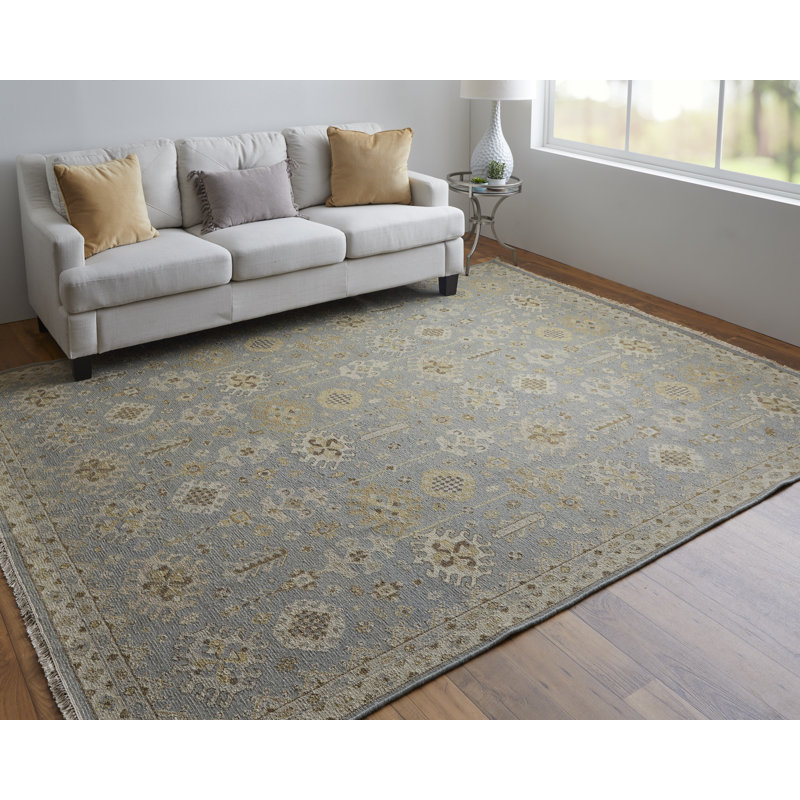 Corbitt Wool Oriental Area Rug in Blue, Rectangle 9'6" x 13'6"