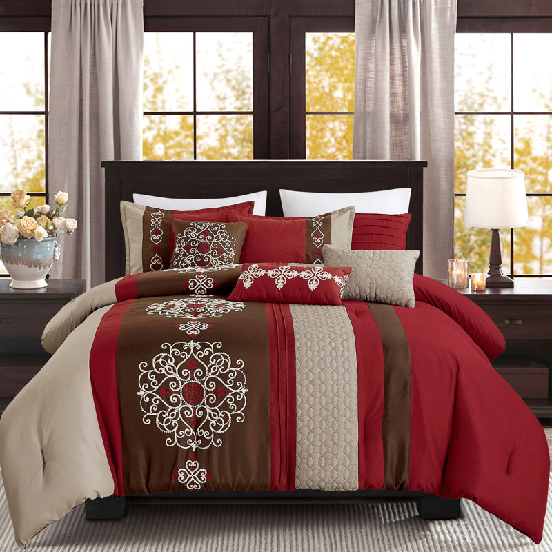 Polyester Comforter, Queen Comforter, Red/Brown