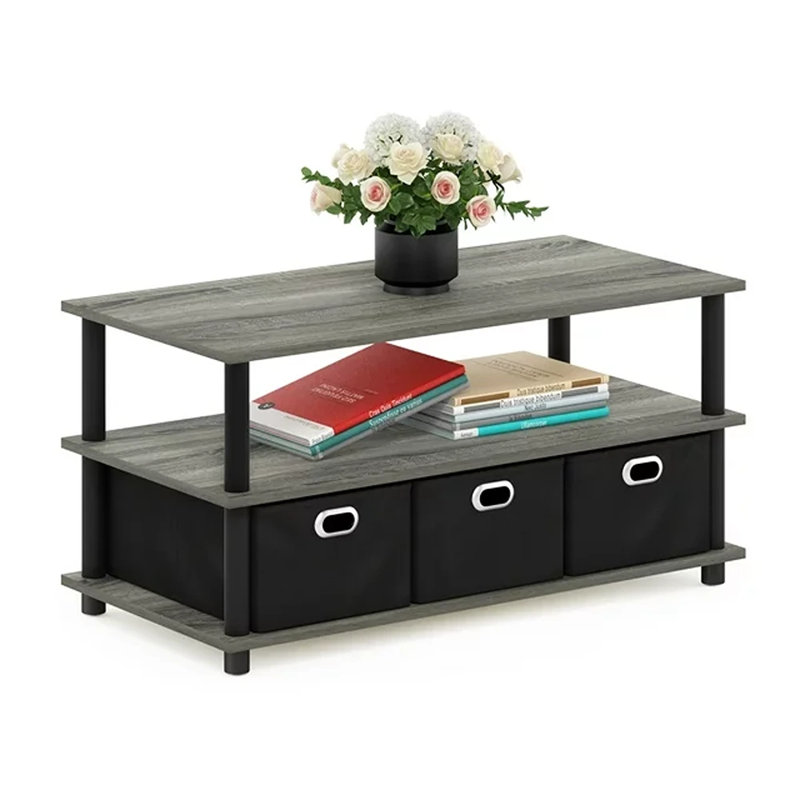 Table basse avec rangement Britteni, Plateau gris/ base noire