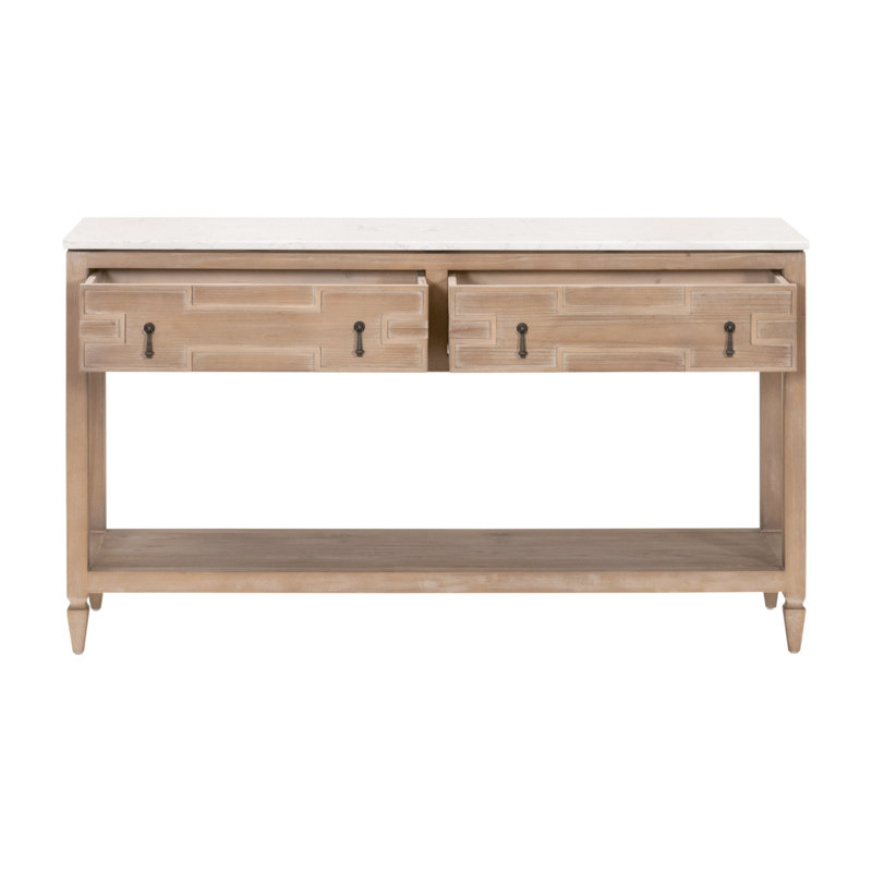 Smoke Gray Pine and White Quartz 2-Drawer Entry Console with Storage