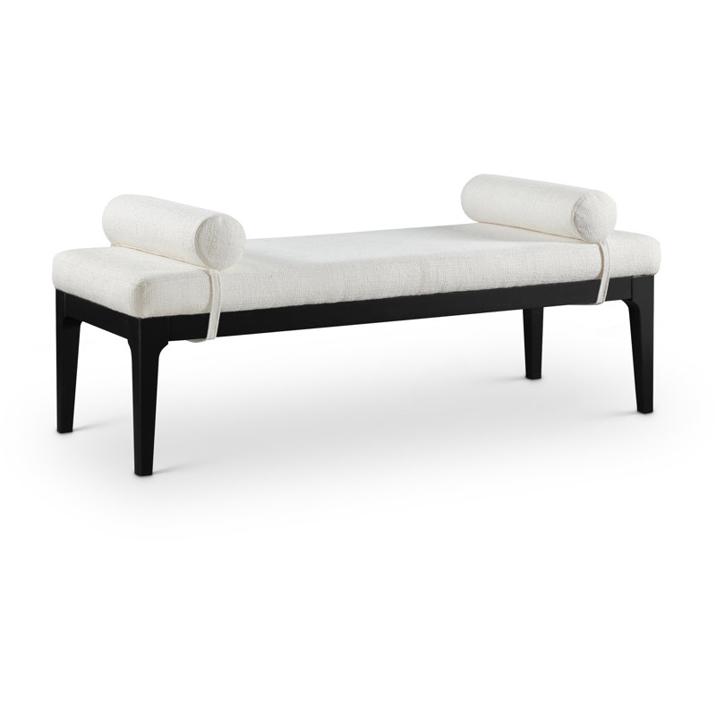 Priscilla Linen Textured Fabric Bench, Cream Linen Textured Fabric, Black