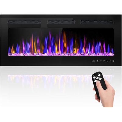 40" Electric Fireplace Wall Mounted and Recessed with Remote Control, 750/1500W
