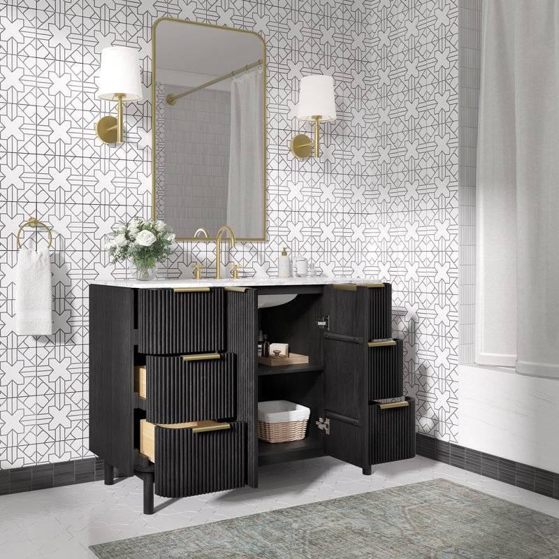 Kensington 48" Bathroom Vanity in Fluted Birch, Black Reeded Birch