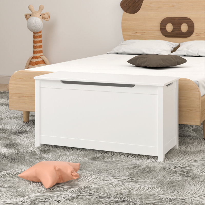 Ennassim Ebern Designs Toy Box with Safety Hinged Lid, White