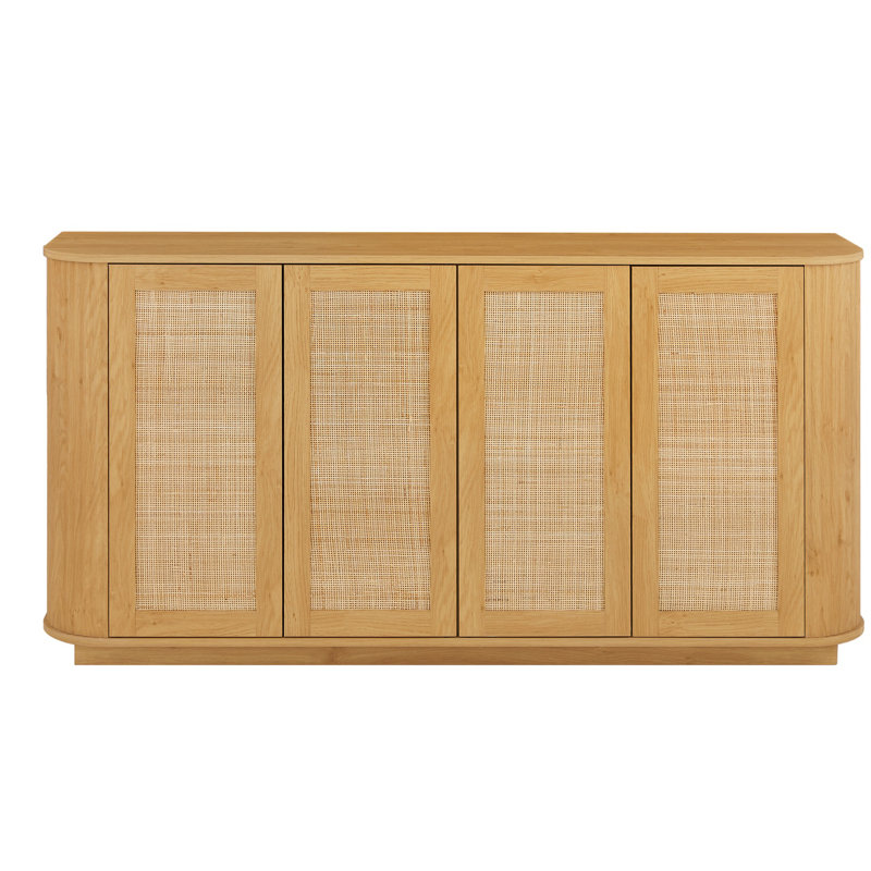 Meuble télé de 64 pouces en forme de vague avec portes en rotin, buffet d'angle arrondi et rangement réglable pour une utilisation polyvalente dans plusieurs pièces.