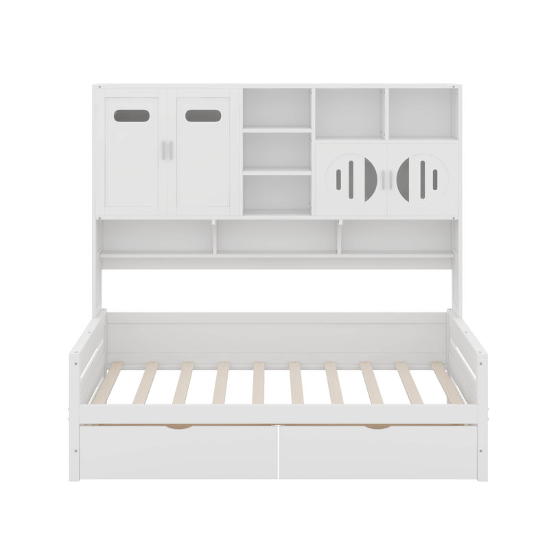 Twin Size Wooden Daybed With Drawers, White