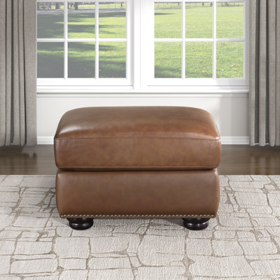 Auline 27.5" Wide Genuine Leather Square Ottoman