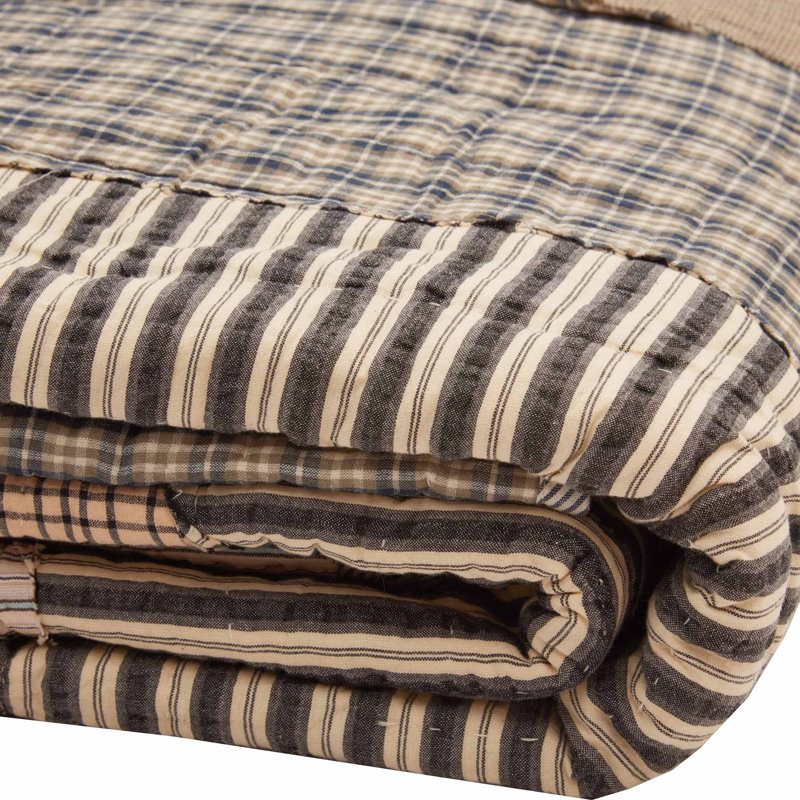 Ashmont Gray and Beige Cotton Reversible King Quilt Set