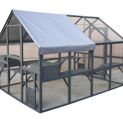 110 Inch Outdoor - Large Wooden Enclosure With Bridges, Walks, Small Houses & Cat Comfort Area Functional , Walks