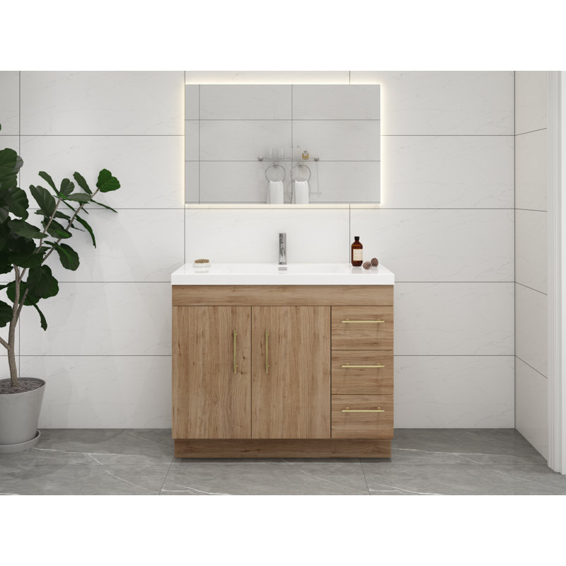 Ensemble de meuble-lavabo simple 42 po Carliss, Naturel / chêne, Or