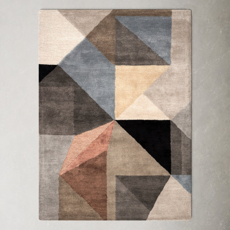 Ruben Geometric Handmade Tufted Jet Black/Moonbeam/Tuscany Area Rug