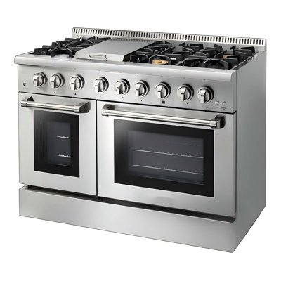 48" Gas Range – 6 Cooktop Burners, 7.0 Cu.Ft Dual Convection Oven, Stainless Steel, Freestanding/Slide-In Design For Professional Home Cooking