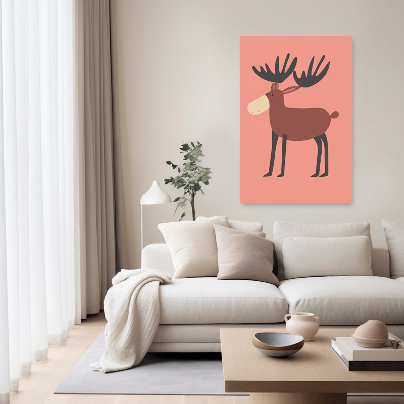 Cute Cartoon Moose Minimalist Abstract Animal Forest Wall Art Print by Mathieu - Wrapped Canvas Print, 152.4cm H x 101.6cm W