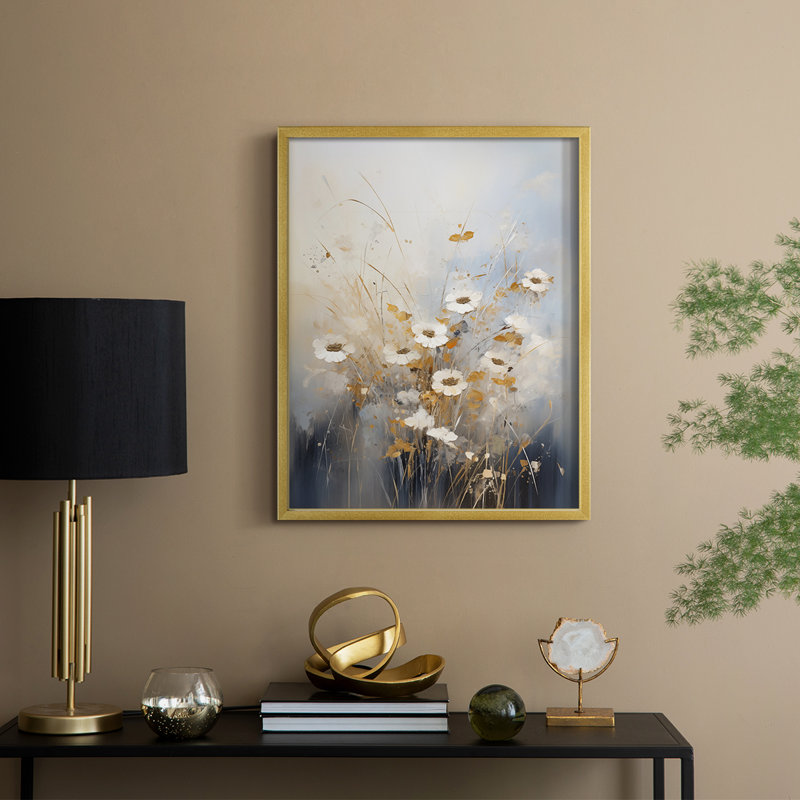 FLORAL Series CCCCIX - Impression encadrée de qualité supérieure - Prêt à être accroché - Aucun clou requis, Or
