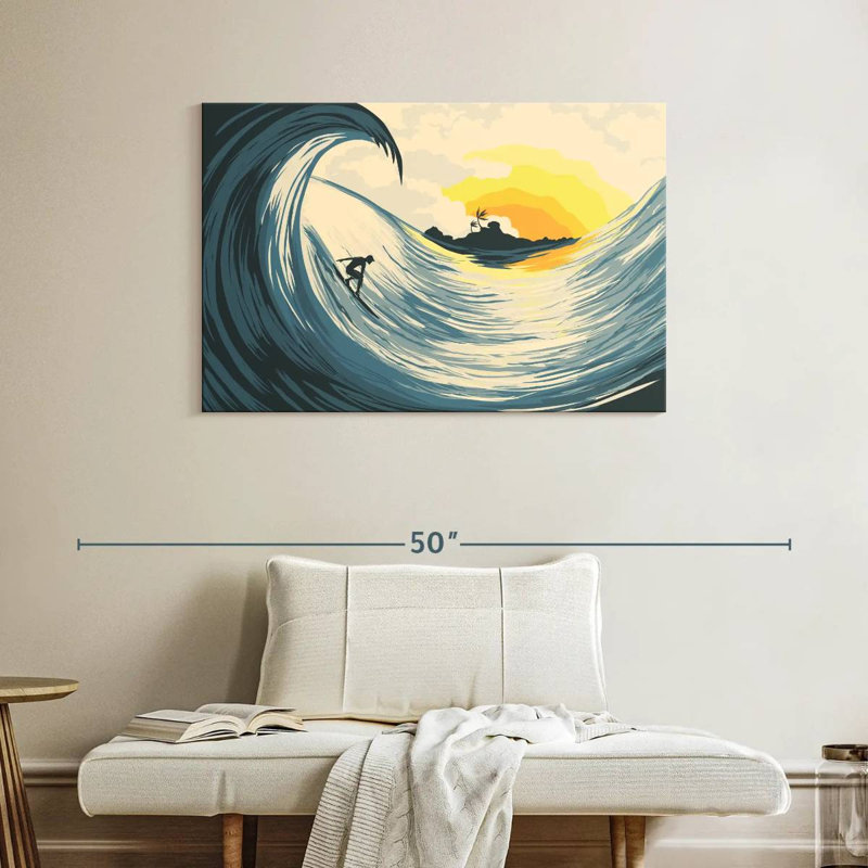 Senne, vague et surfeur, H 26 po x l 39 po