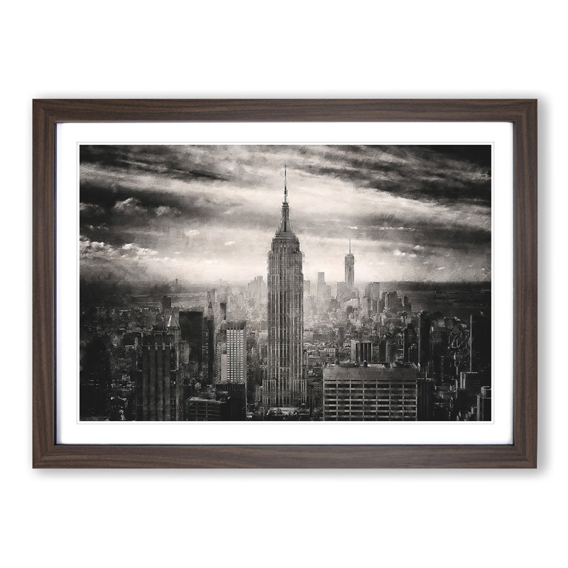 New York Skyline - Picture Frame Graphic Art Print, Walnut Framed, 45cm H x 63cm W x 2cm D
