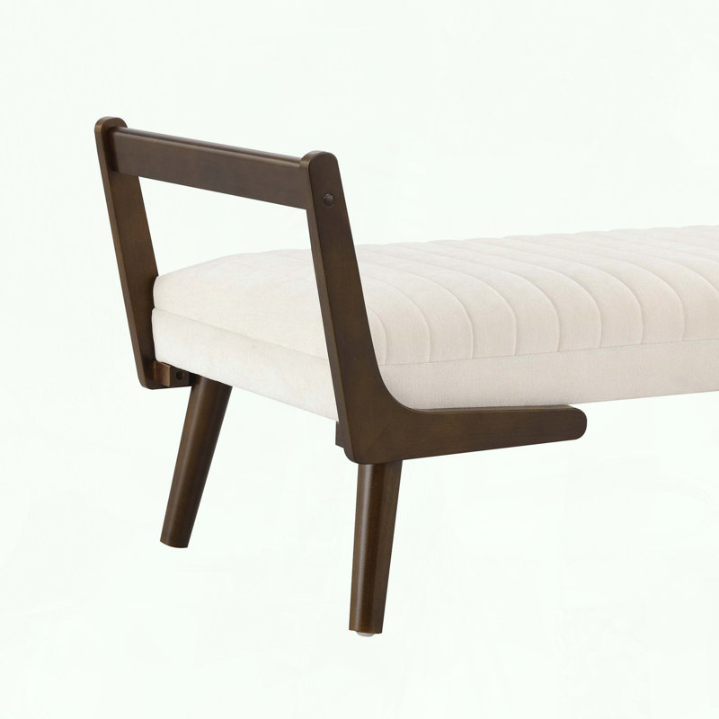 Banc de style Mid-Century avec tissu chenille et pieds en bois de noyer