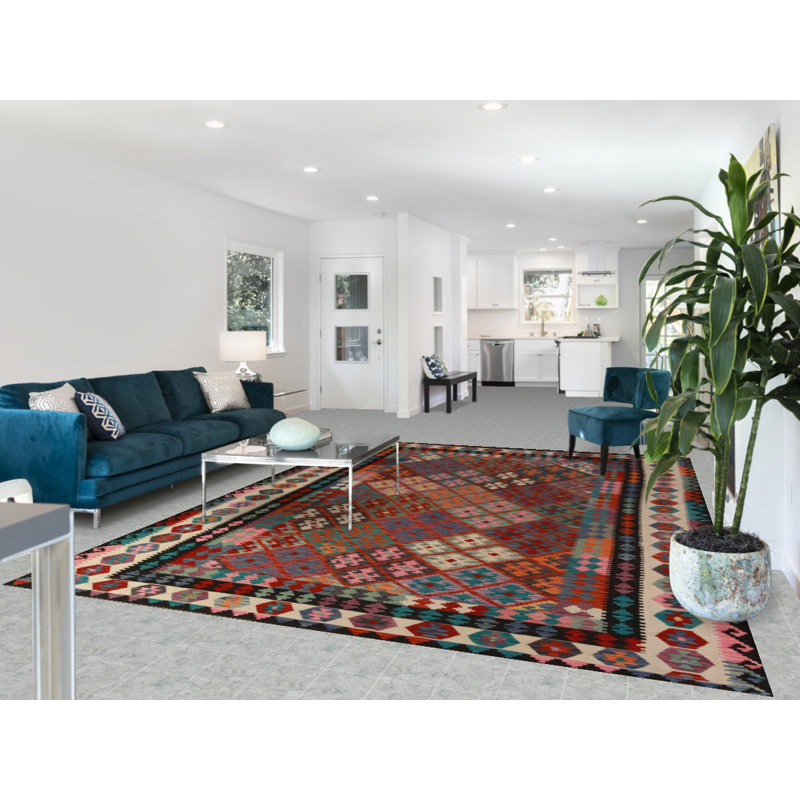 Tapis oriental en laine tissé à plat 8 x 12