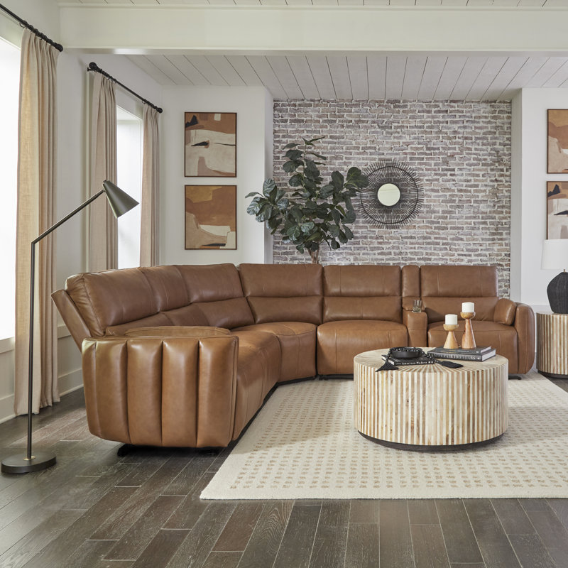 Canapé modulaire en cuir 6 pièces Lauretta Andan, Cuir grainé Sable
