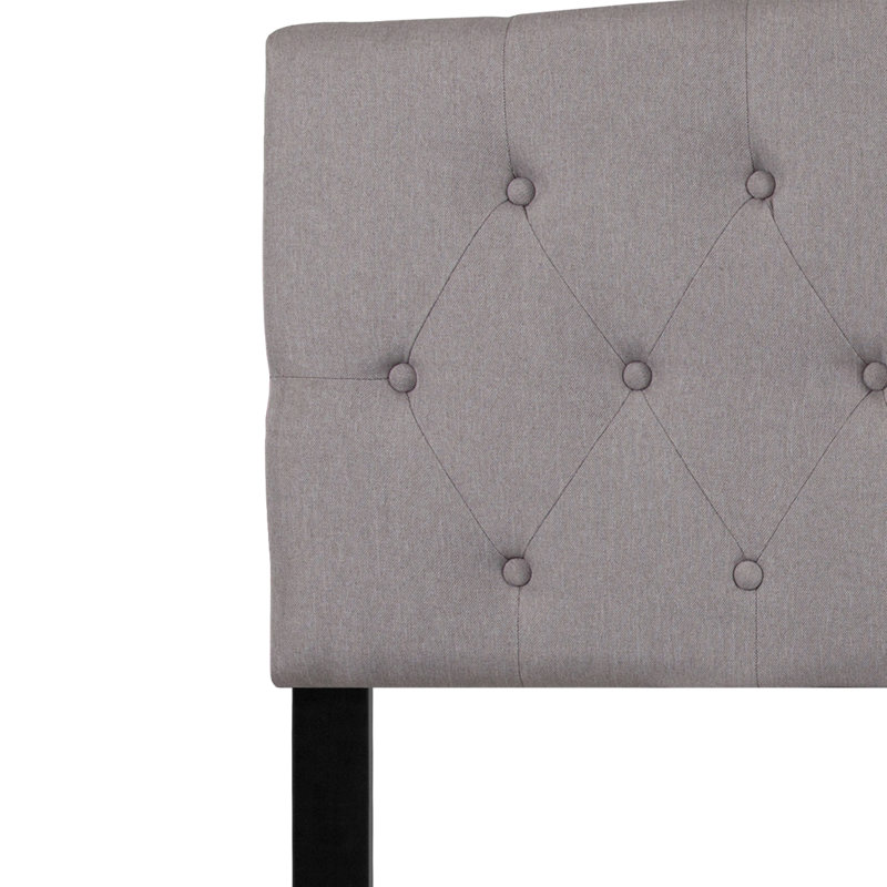Tête de lit tapissier arquée capitonnée à boutons Ciriaca, Gris clair, Grand