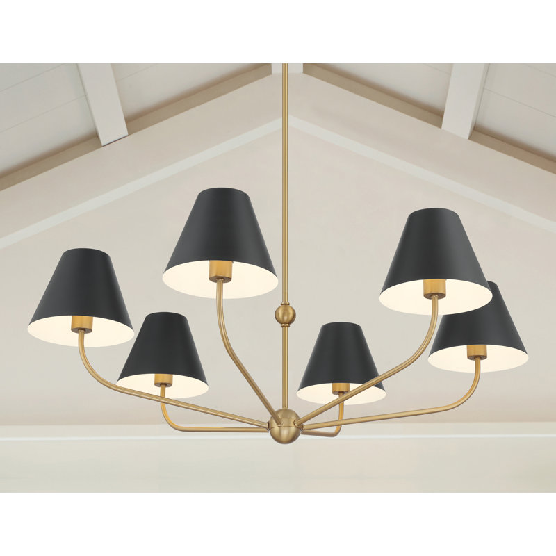 Ksyn 6 Light Vibrant Gold Chandelier, Black/White