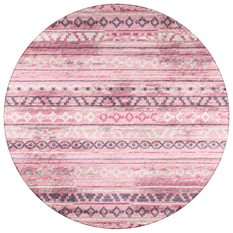 Tapis rose / gris / blanc Ance, Rond 8 pi