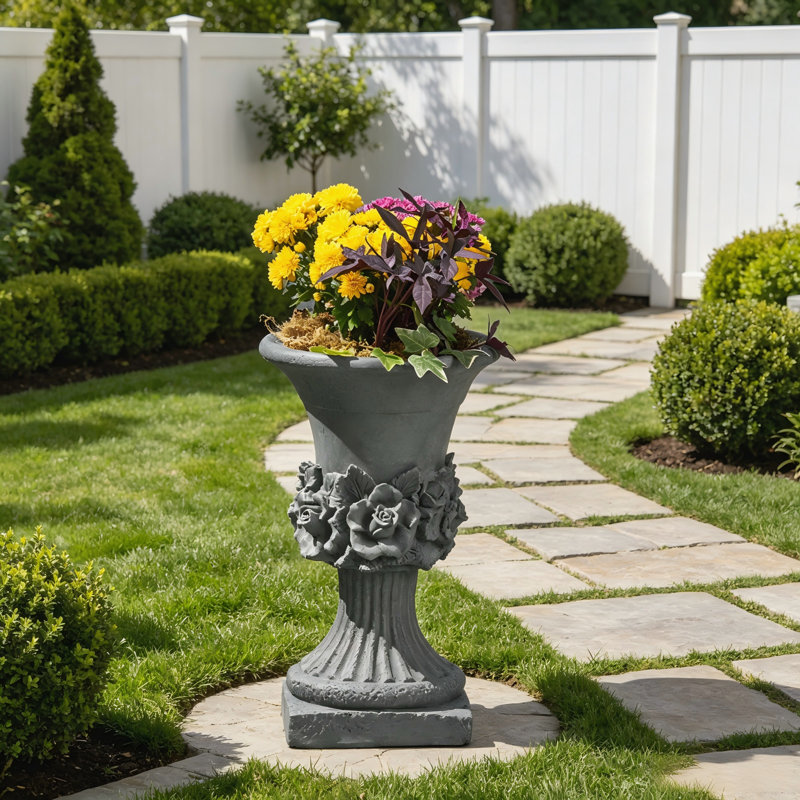 MGO Garden Urn Planter, Classic Outdoor Decorative Urn Planter for Patio & Garden, Gray
