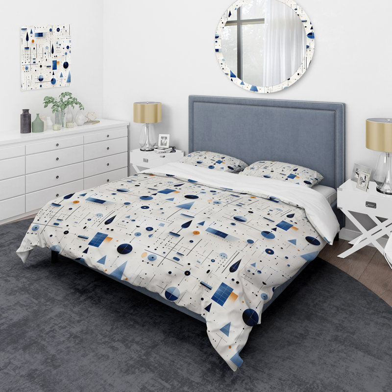 Ensemble de housse de couette en microfibre bleu et blanc Matrix Grid, Housse de couette pour très grand lit et 2 très