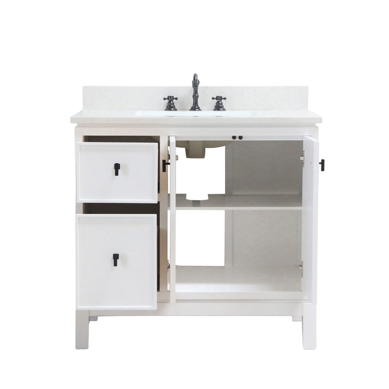 Meuble-lavabo simple avec plateau en quartz, Blanc, Noir mat