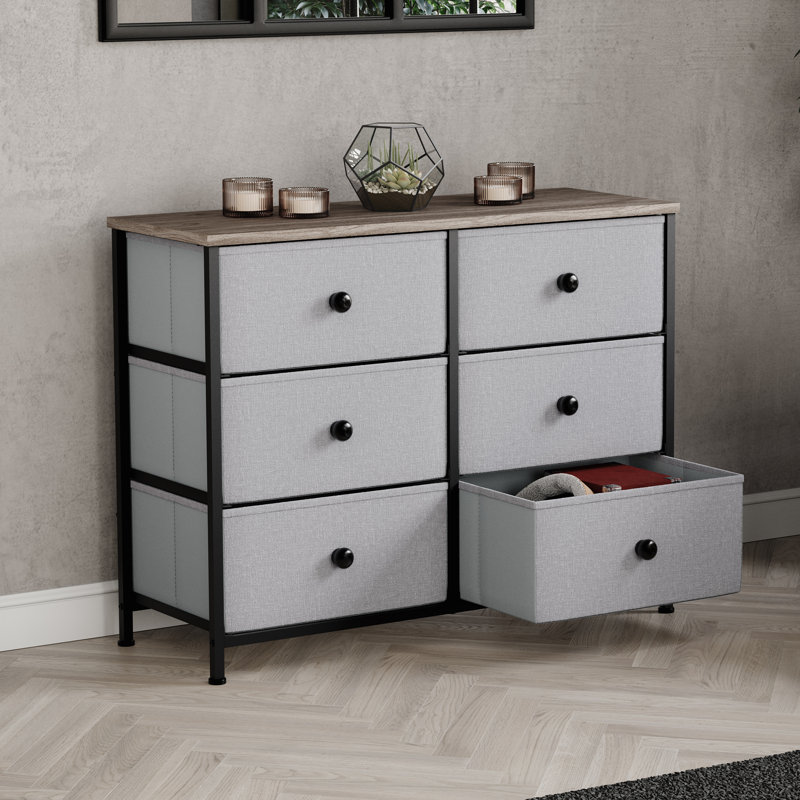 Chorley 6 Drawer Fabric Drawer Chest UKFR Certified, Beige/Grey