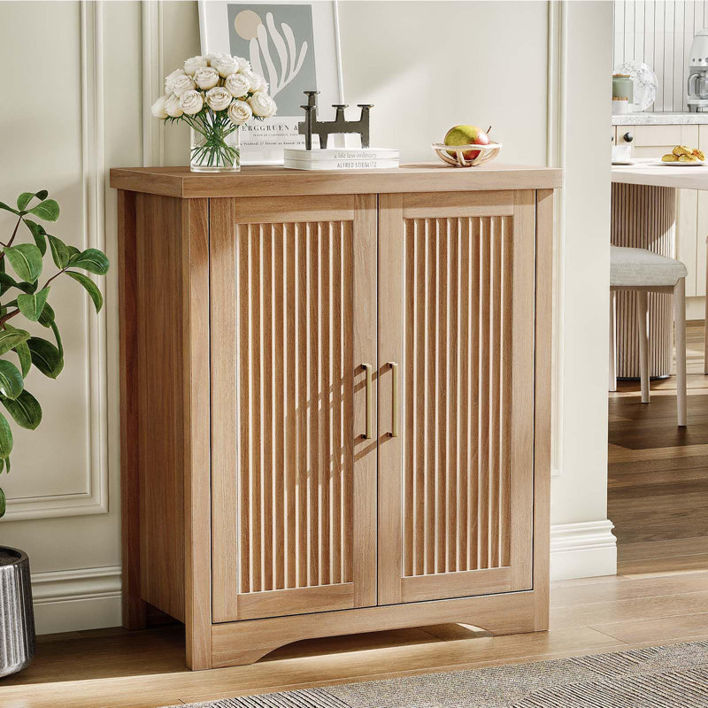 Buffet cannelé avec rangement d'appoint, Chêne naturel